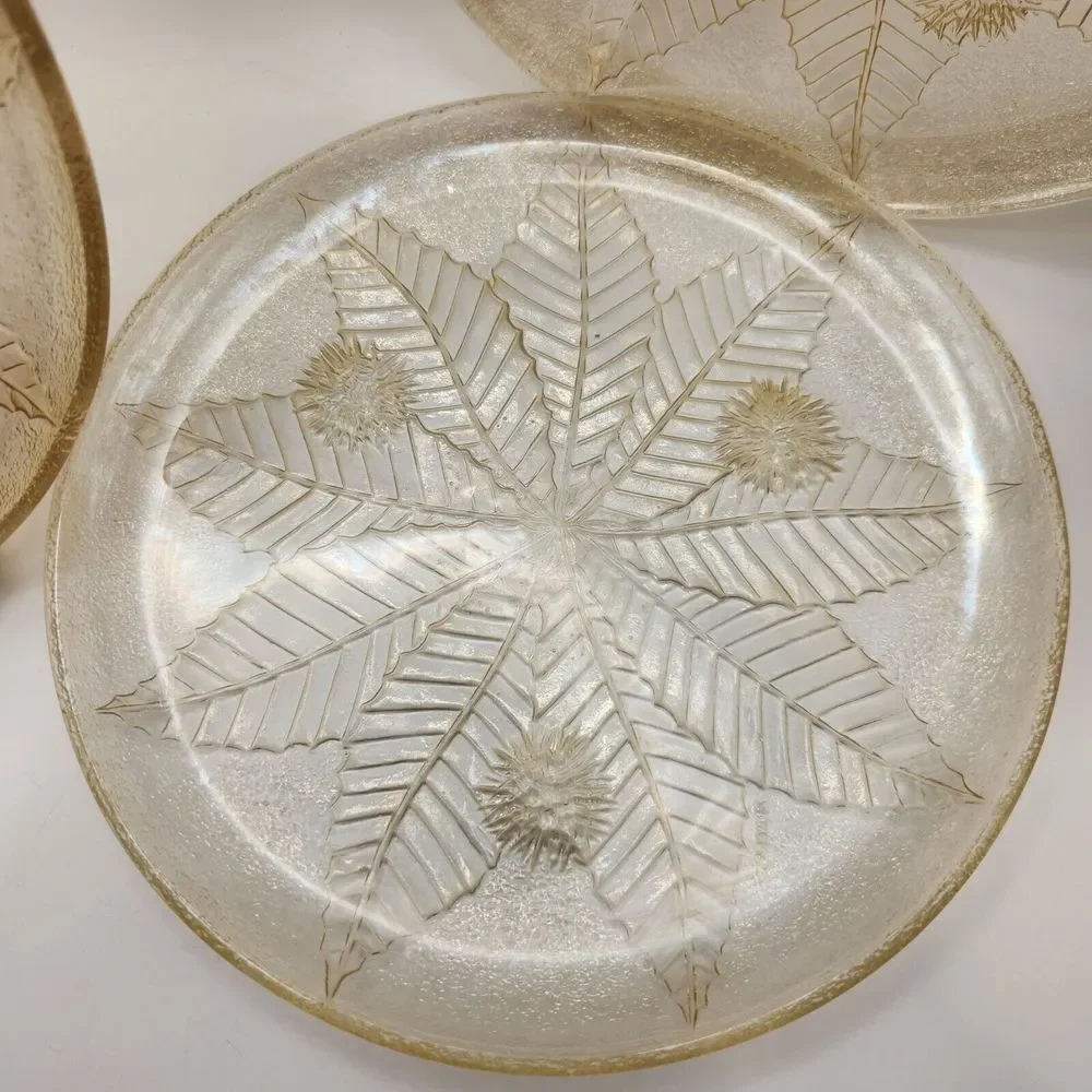 3 Vintage French Luminarc CHATAIGNIER‎ Plates Gold Iridescent Chestnut Tree